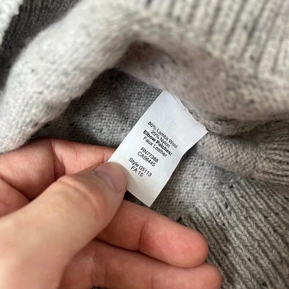 J.Crew Mens Small Lambswool Blend Crewneck Sweater Grey Speckled Elbow Patches - Picture 5 of 8